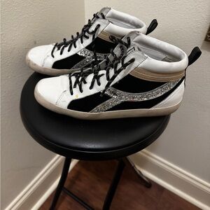 Gianni Bini Black and White Sneakers with Silver Glitter